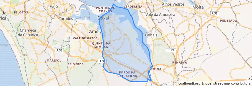 Mapa de ubicacion de Seixal, Arrentela e Aldeia de Paio Pires.