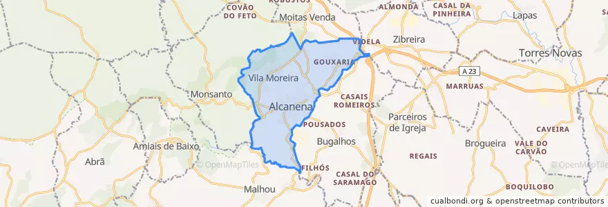 Mapa de ubicacion de Alcanena e Vila Moreira.