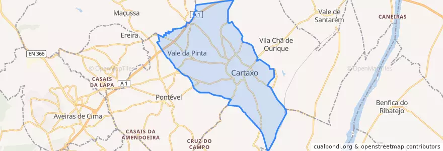 Mapa de ubicacion de Cartaxo e Vale da Pinta.