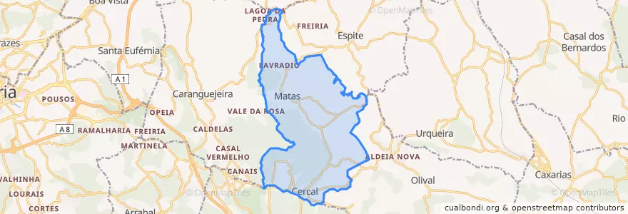 Mapa de ubicacion de Matas e Cercal.