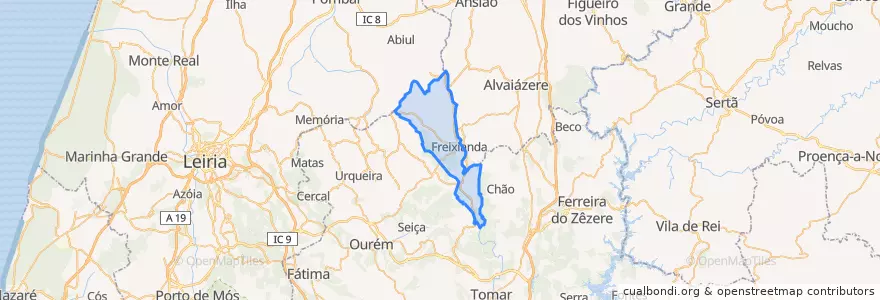 Mapa de ubicacion de Freixianda, Ribeira do Fárrio e Formigais.