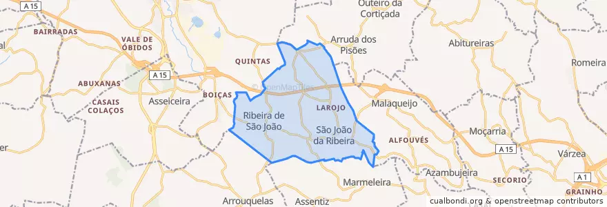 Mapa de ubicacion de São João da Ribeira e Ribeira de São João.