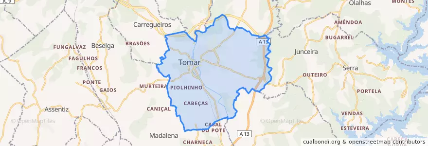 Mapa de ubicacion de Tomar (São João Baptista) e Santa Maria dos Olivais.