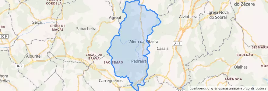 Mapa de ubicacion de Além da Ribeira e Pedreira.