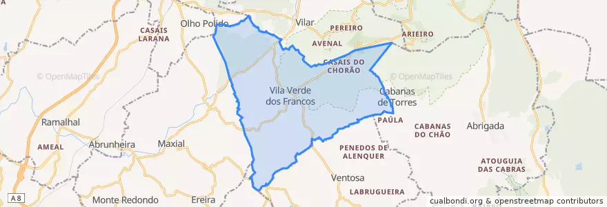 Mapa de ubicacion de Vila Verde dos Francos.