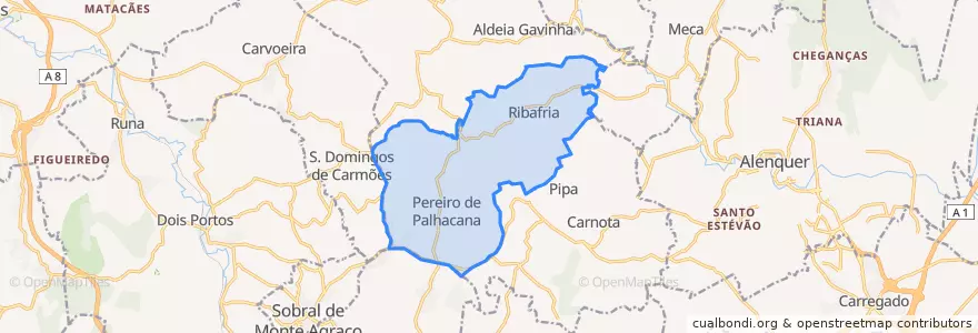 Mapa de ubicacion de Ribafria e Pereiro de Palhacana.