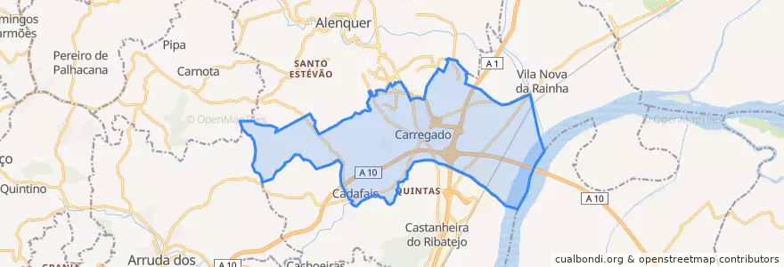 Mapa de ubicacion de Carregado e Cadafais.