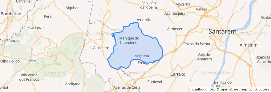 Mapa de ubicacion de Manique do Intendente, Vila Nova de São Pedro e Maçussa.