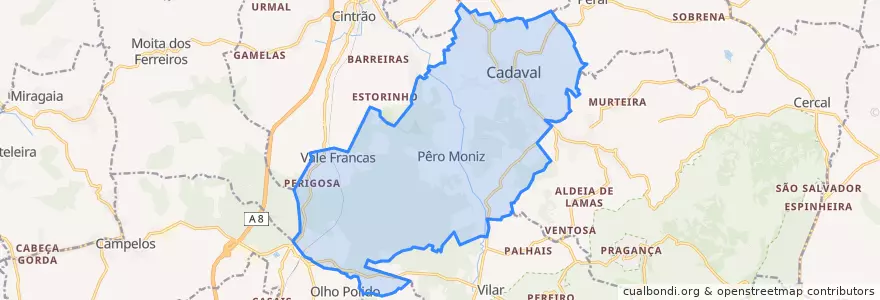 Mapa de ubicacion de Cadaval e Pêro Moniz.
