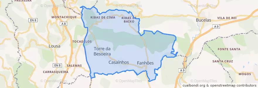 Mapa de ubicacion de Fanhões.