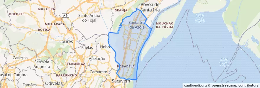 Mapa de ubicacion de Santa Iria de Azoia, São João da Talha e Bobadela.