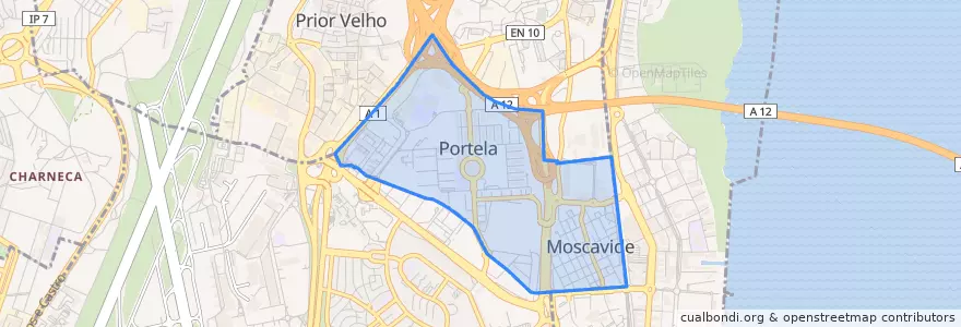 Mapa de ubicacion de Moscavide e Portela.