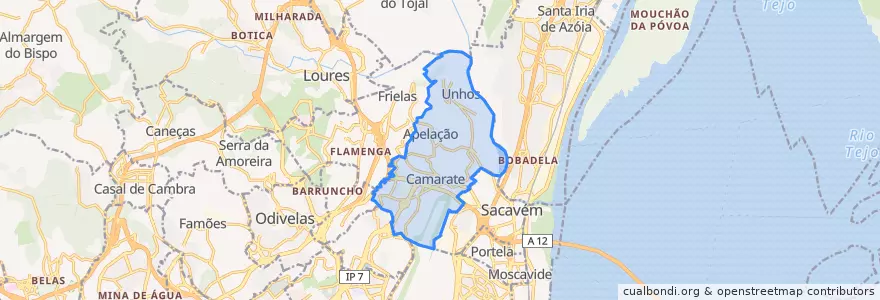 Mapa de ubicacion de Camarate, Unhos e Apelação.