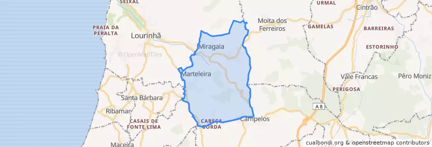 Mapa de ubicacion de Miragaia e Marteleira.