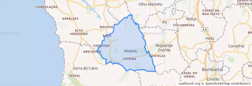 Mapa de ubicacion de São Bartolomeu dos Galegos e Moledo.