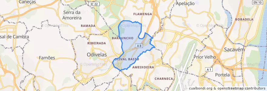 Mapa de ubicacion de Póvoa de Santo Adrião e Olival Basto.