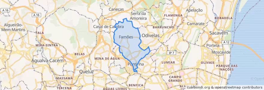 Mapa de ubicacion de Pontinha e Famões.
