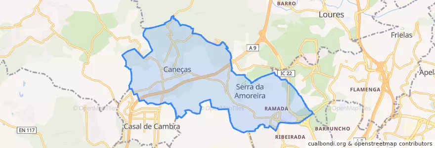Mapa de ubicacion de Ramada e Caneças.