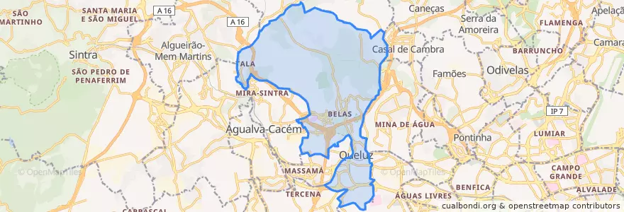 Mapa de ubicacion de Queluz e Belas.