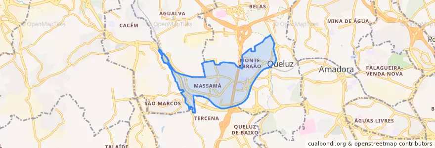 Mapa de ubicacion de Massamá e Monte Abraão.