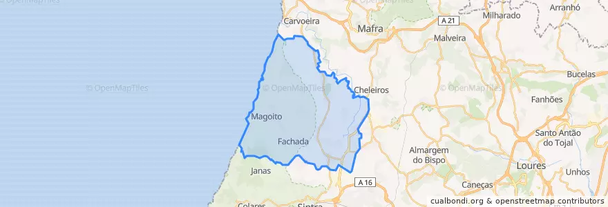 Mapa de ubicacion de São João das Lampas e Terrugem.