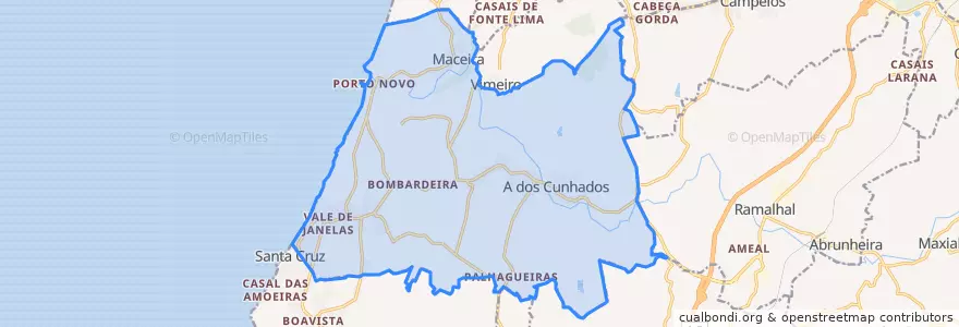 Mapa de ubicacion de A dos Cunhados e Maceira.