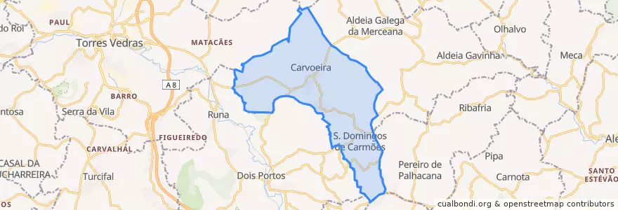 Mapa de ubicacion de Carvoeira e Carmões.