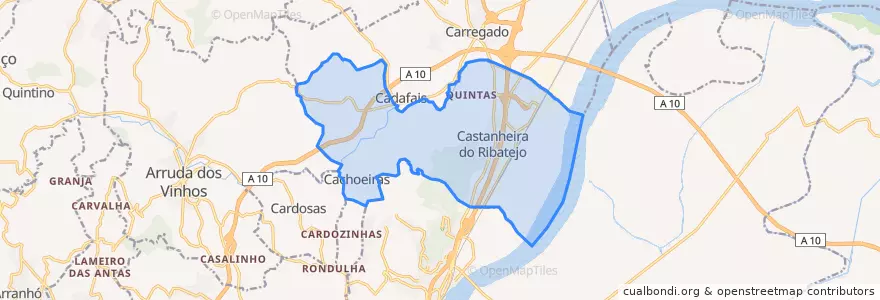 Mapa de ubicacion de Castanheira do Ribatejo e Cachoeiras.