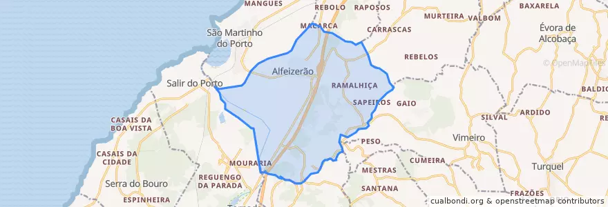 Mapa de ubicacion de Alfeizerão.