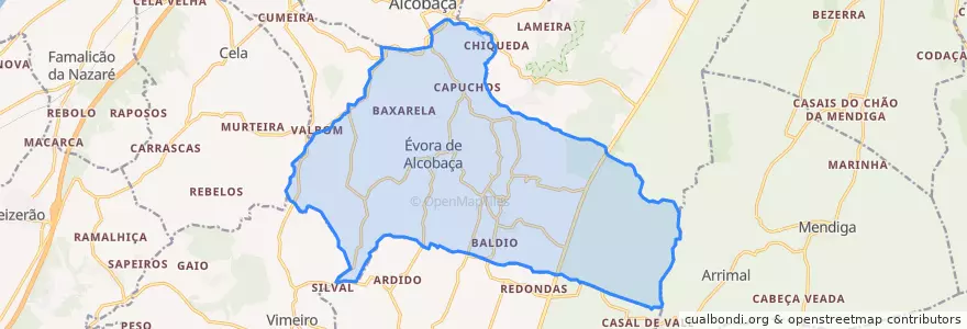 Mapa de ubicacion de Évora de Alcobaça.