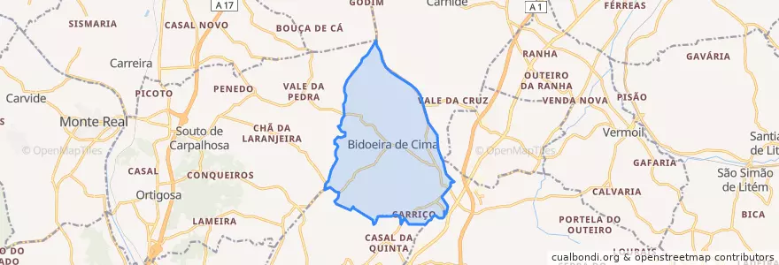 Mapa de ubicacion de Bidoeira de Cima.