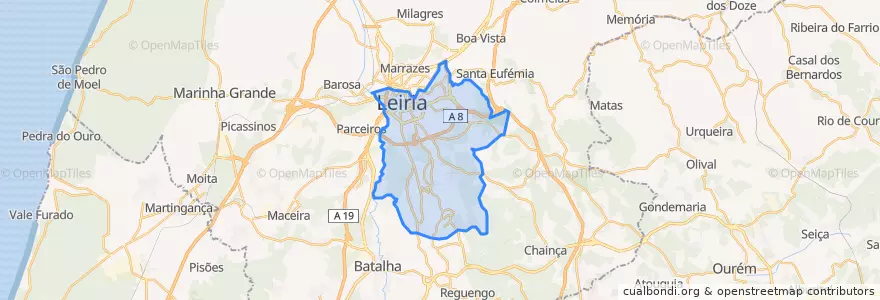 Mapa de ubicacion de Leiria, Pousos, Barreira e Cortes.
