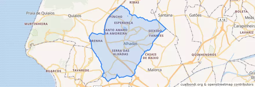 Mapa de ubicacion de Alhadas.