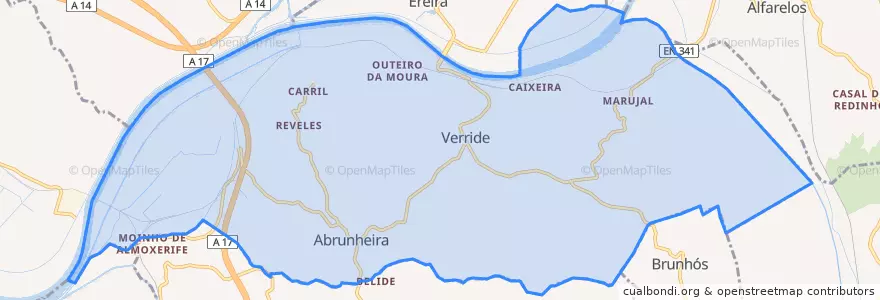 Mapa de ubicacion de Abrunheira, Verride e Vila Nova da Barca.
