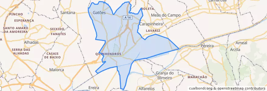 Mapa de ubicacion de Montemor-o-Velho e Gatões.