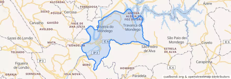 Mapa de ubicacion de Oliveira do Mondego e Travanca do Mondego.