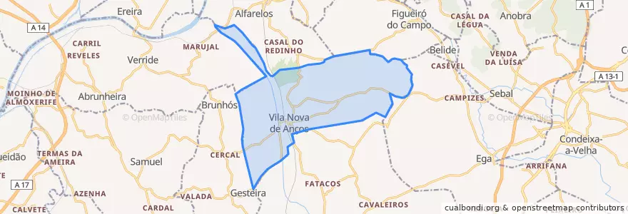 Mapa de ubicacion de Vila Nova de Anços.