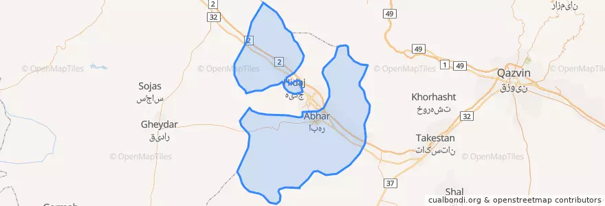 Mapa de ubicacion de Abhar County.