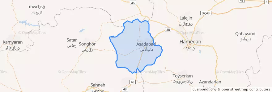 Mapa de ubicacion de شهرستان اسدآباد.