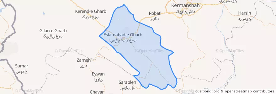 Mapa de ubicacion de Eslamabad-e Gharb County.
