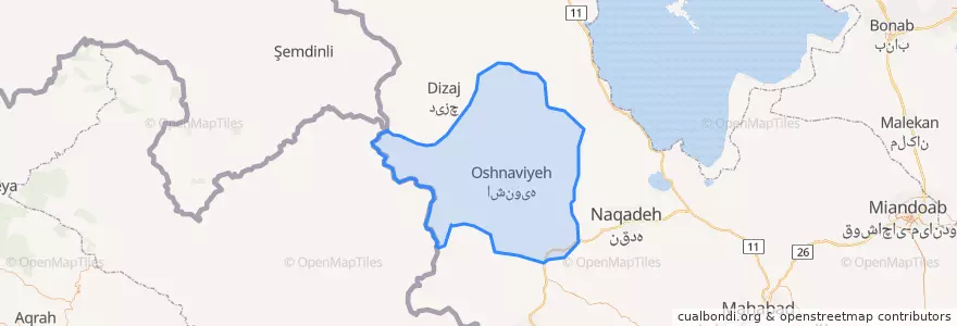 Mapa de ubicacion de Oshnavieh County.