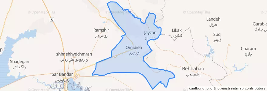 Mapa de ubicacion de شهرستان امیدیه.