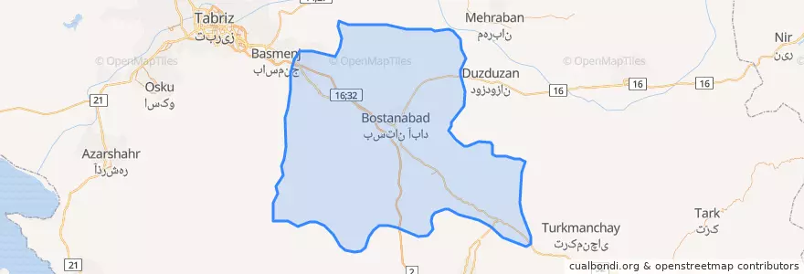 Mapa de ubicacion de شهرستان بستان آباد.