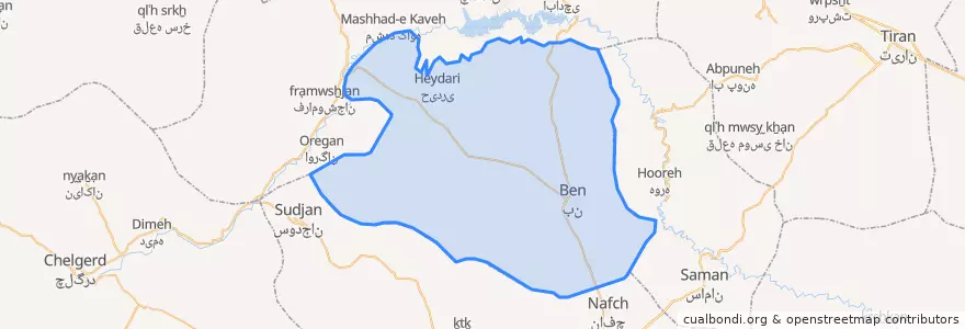 Mapa de ubicacion de شهرستان بن.
