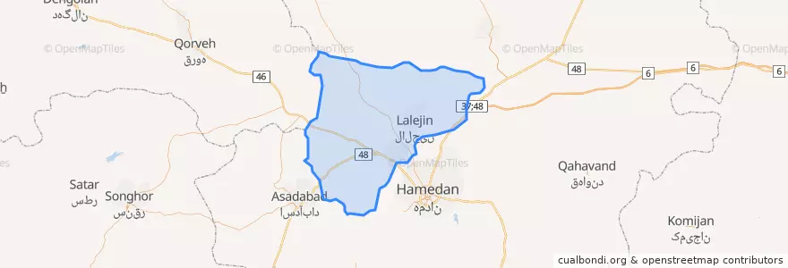 Mapa de ubicacion de شهرستان بهار.