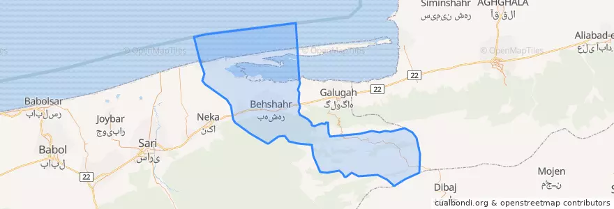 Mapa de ubicacion de Behshahr County.