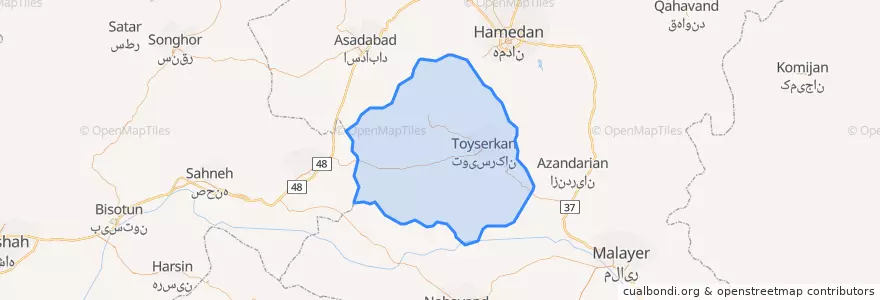 Mapa de ubicacion de شهرستان تویسرکان.
