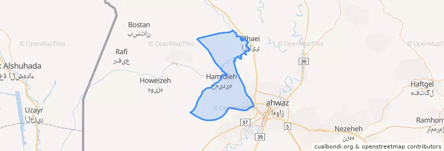 Mapa de ubicacion de شهرستان حمیدیه.