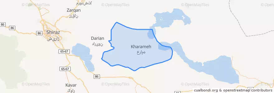 Mapa de ubicacion de Kharameh County.