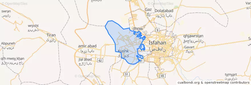 Mapa de ubicacion de Khomeyni Shahr County.